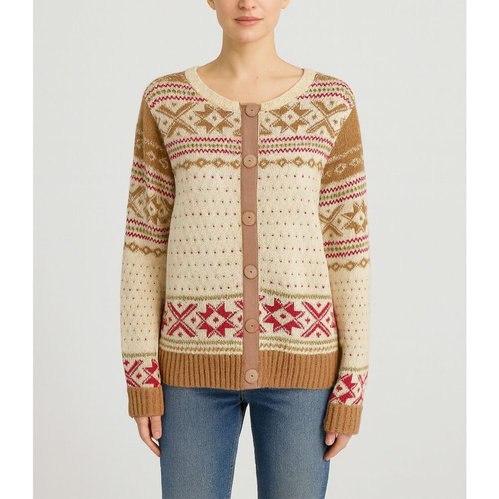 Sundance 100% Lambswool Fair Isle Button Up Long Sleeve Sweater Cardigan Medium